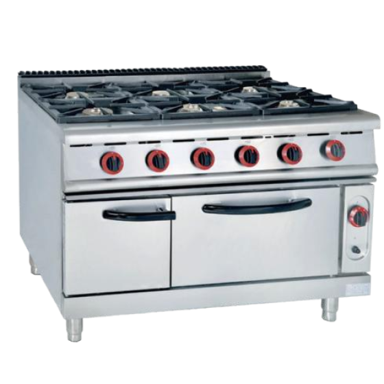 Vertical gas six-head rice cooker with gas oven