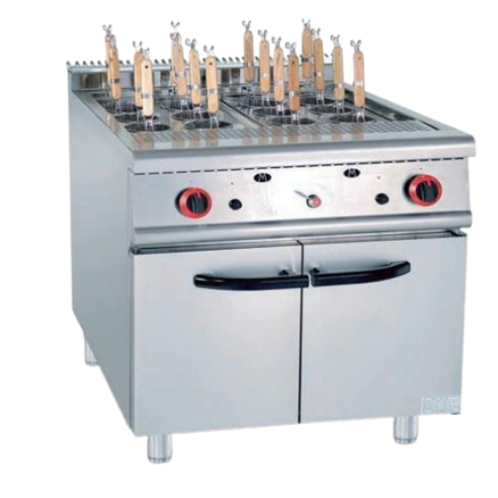 Vertical electric noodle cooker with cabinet base